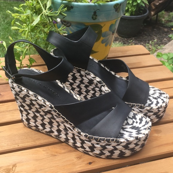 Sigerson Morrison Black & White Wedge Sandal 8.5M - Picture 3 of 16